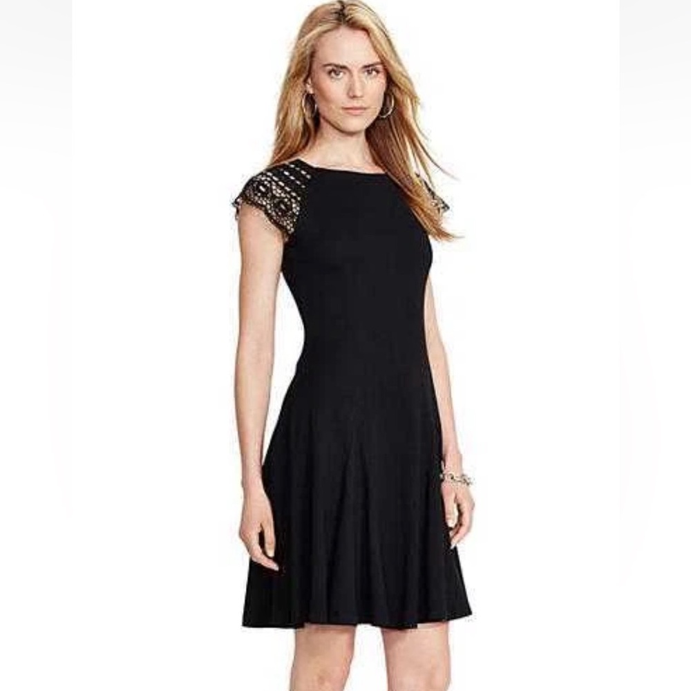 EUC Lauren Crochet Lace Cap Sleeve Knit Dress